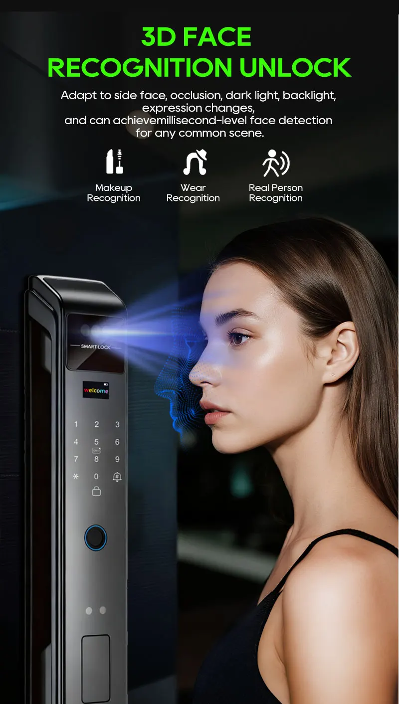 SANKESONG Tuya 3D Face Recognition Smart Lock with Security Camera Digital Electronic Intelligent Fingerprint Lock Dual Battery