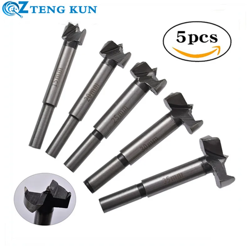 5pcs Woodworking Round Shank Hinge Hole Drill Bit Set 15-35mm Electric Drill Reaming Woodworking Hole Woodworking Tools woodworking flat wing drill round shank hinge drill bit set 15 20 25 30 35mm electric drill reaming woodworking hole opener