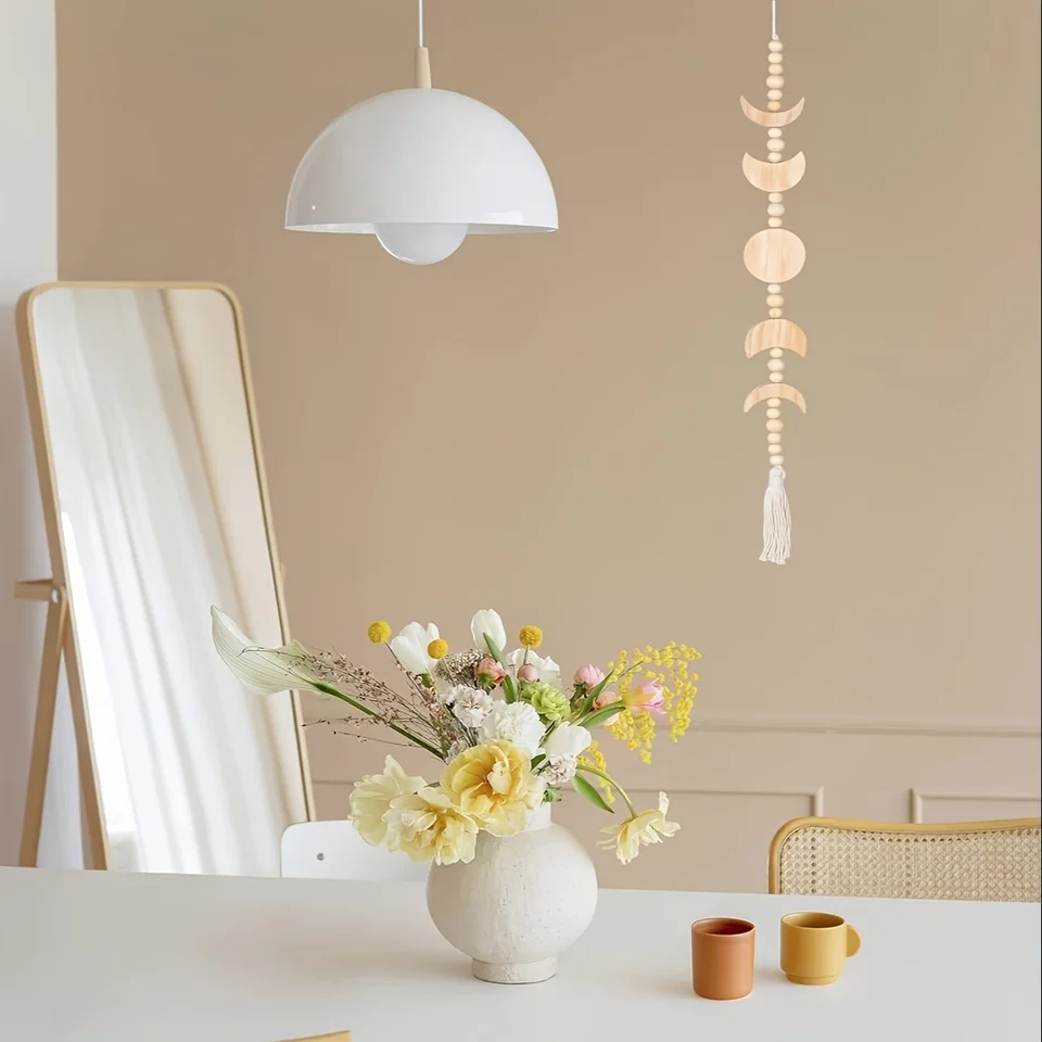 Decorazione Parete Luna In Legno Con Perline - Stile Bohemien - Foto 3