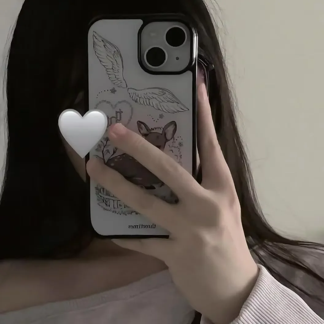 Silicone Hard Phone Case with Cute Angel Wing and Elk Cartoon Design