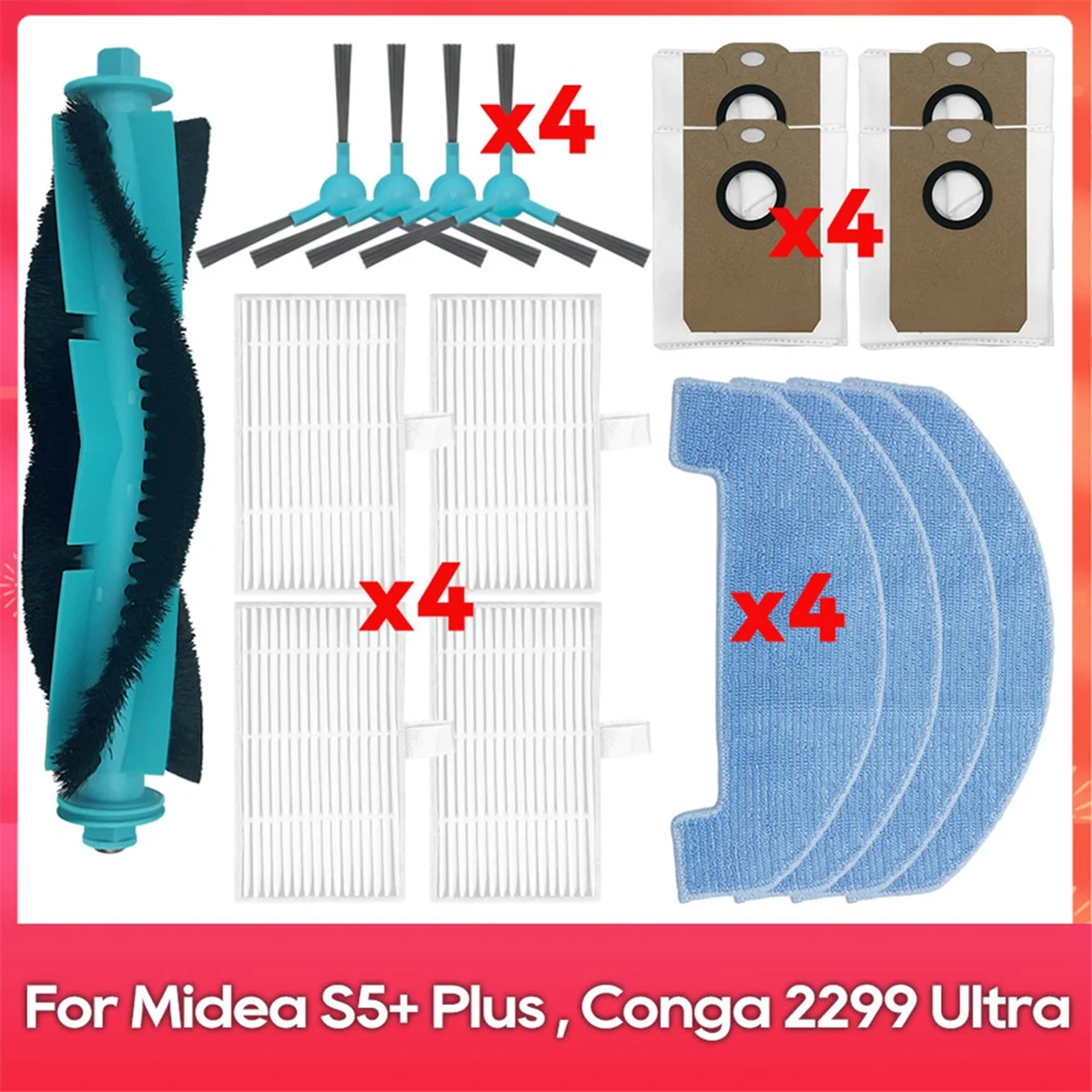 FZFZ For S5 Plus / 2299 Ultra Home X-Treme Accessories Main Side Brush Mop Dust Bag Filter