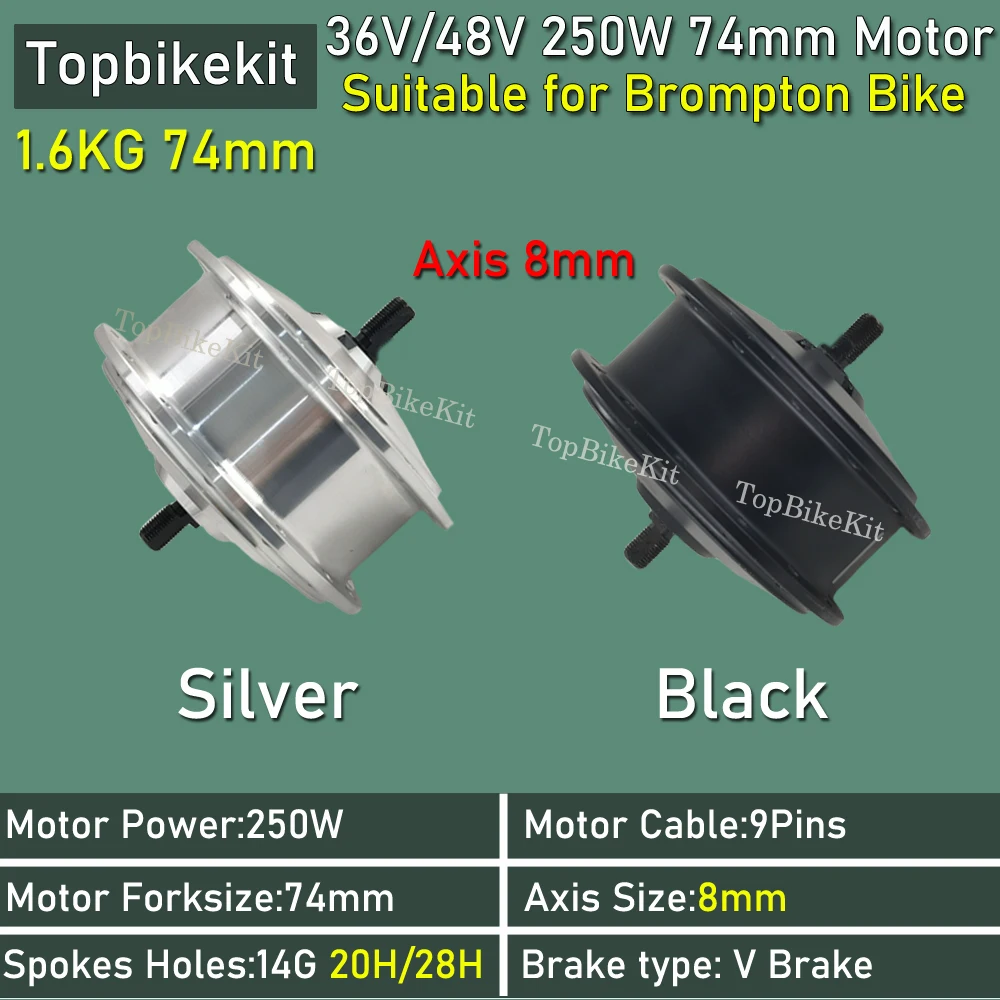 High Speed Motor Suitable for 74mm Brompton Bike Electric bike Motor TBK-74AD 36V 250W 48V 250W Front Gear Hub 20H/28holes ebike motor kit