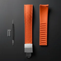 Luxurious Curved Fluororubber Watch Strap, Customizable 19mm Strap - 22mm (Orange)