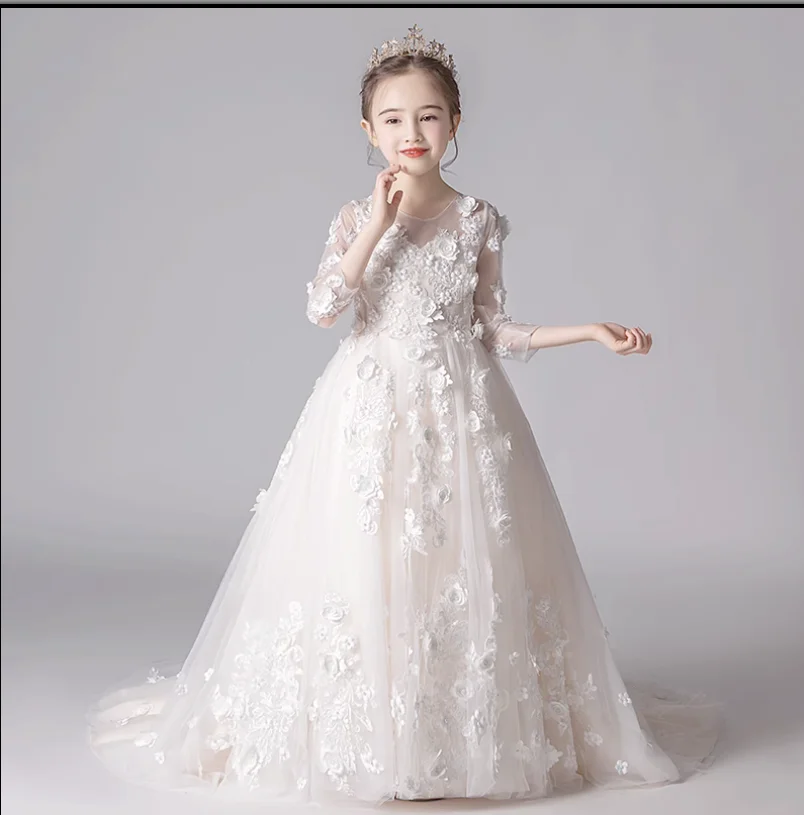 

Children's runway dress, mesh flower girl host, piano performance suit