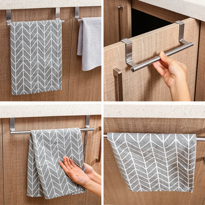 Towel Rack Over Door Towel Bar Hanging Holder Stainless Steel Bathroom Kitchen Cabinet Towel Apron Rack Rag Rack Shelf Hanger
