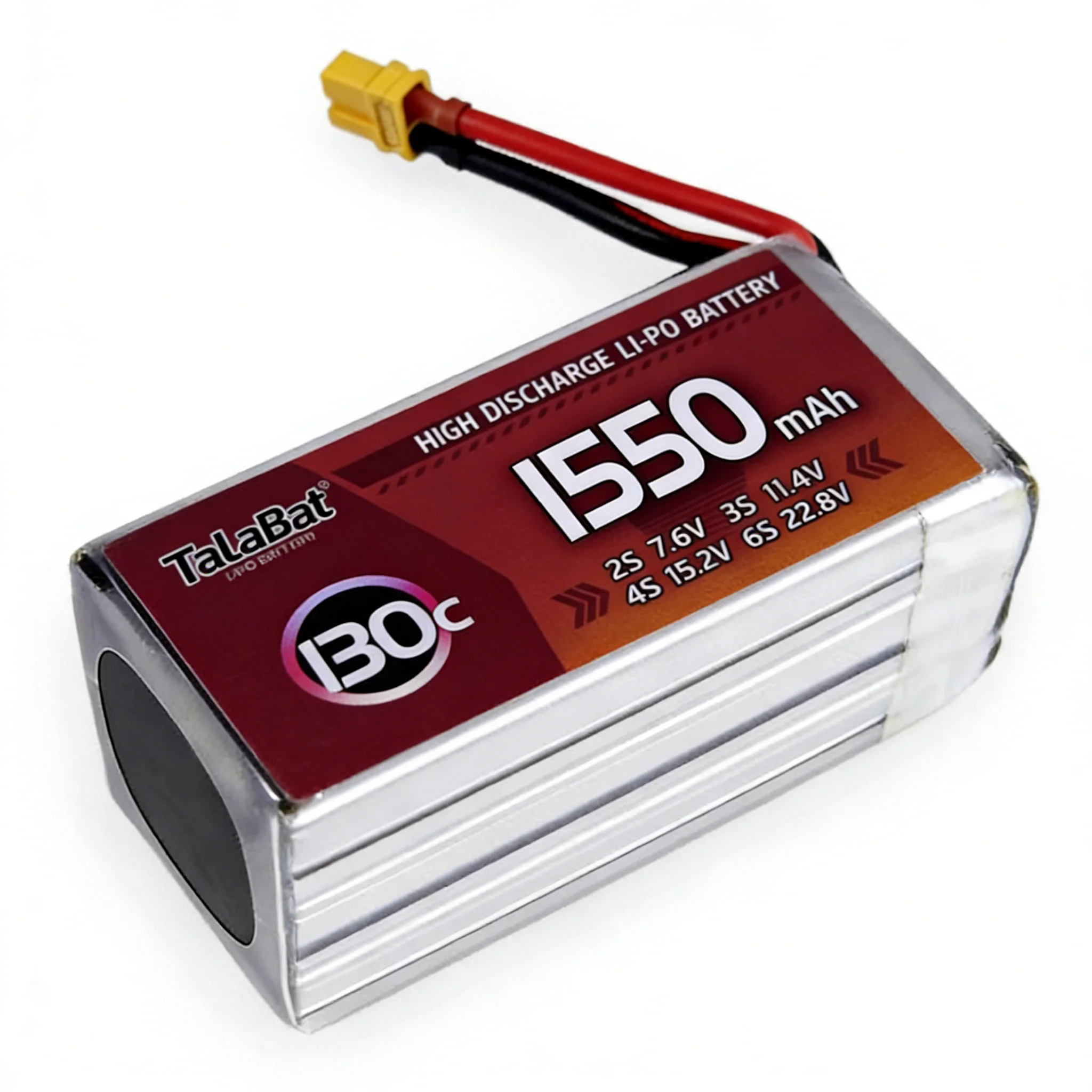Gros plan sur les connecteurs XT30, XT60 et XT90 de la batterie drone LiPo haute capacité 7.4V-22.2V.