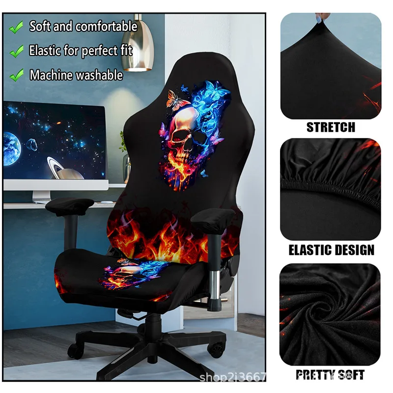 KCCRHIN Housses De Chaise Gaming 4 Pièces – Extensibles, Ultra Confortables, Beige/Bleu, Protection Totale Pour Fauteuil Gamer Rotatif Avec Accoudoirs