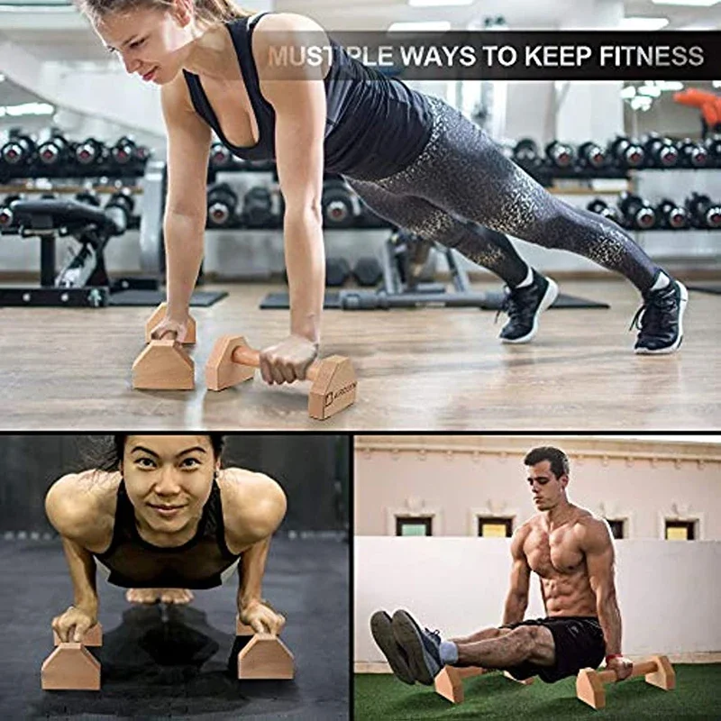 Push-up Stand Wood Pushup Bars Exercise Non-Slip Parallettes Handle Stands Calisthenics Fitness Equipment Home Strength Training 5