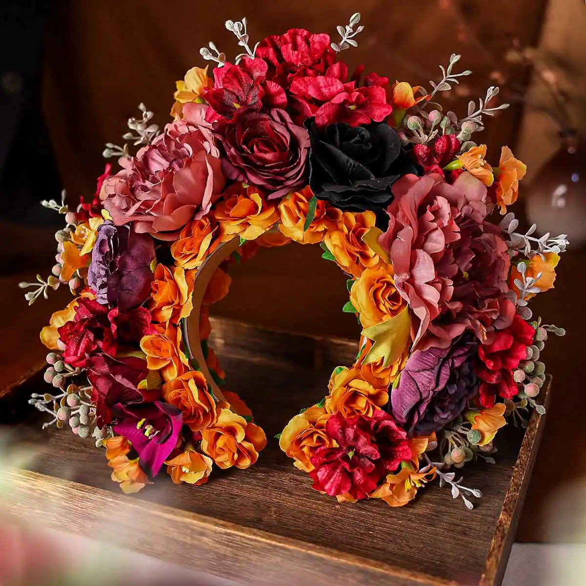 Fascia Per Capelli Floreale Con Rose - Corona Di Fiori Per Sposa, Feste E Matrimoni - Diametro 8,7 Cm