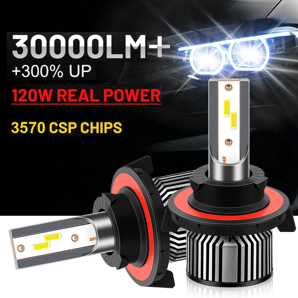 30000LM H13 Turbo Car Headlamps 120W 9005 HB3 9006 HB4 9012 H1 H4 H7 H11 Canbus LED Headlight Bulbs 6500K White 12V Fog Lights