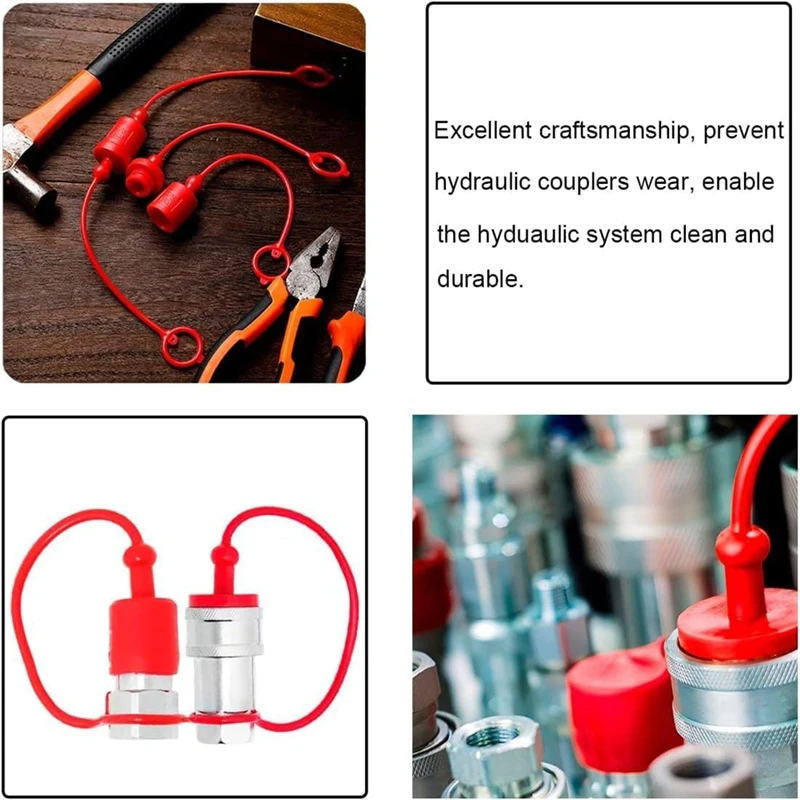 4 Sets Hydraulic Quick Coupler Male Dust Cap And Female Plug Cover, Rubber Dust Caps/Plugs