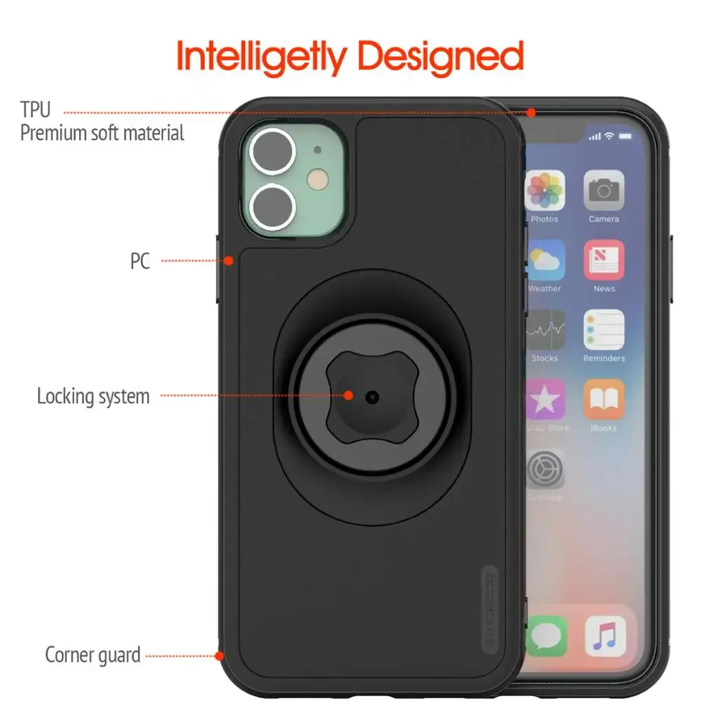 New Bicycle Phone Holder with Quick Mount Case for iphone 11 pro XsMax 8 Plus 7 Bike Mount Black PC matte Shockproof phone case