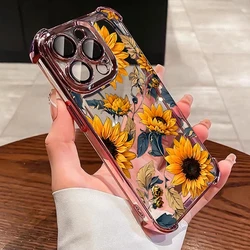 Sunflower Electroplated Airbag Transparent Phone Case - Premium Soft Cover - iPhone 15 (Pink)