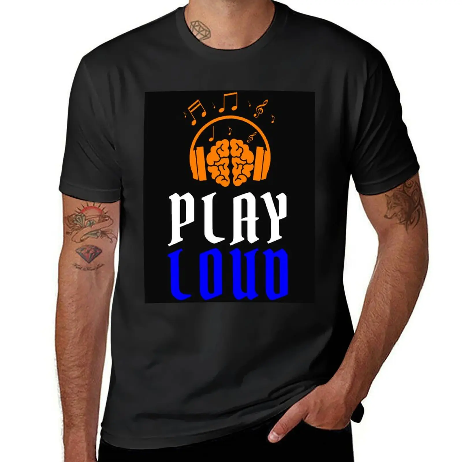 

Play Loud Quote Orange Blue Graphic T-shirt vintage clothes anime clothes tops Aesthetic clothing funny t shirts for men