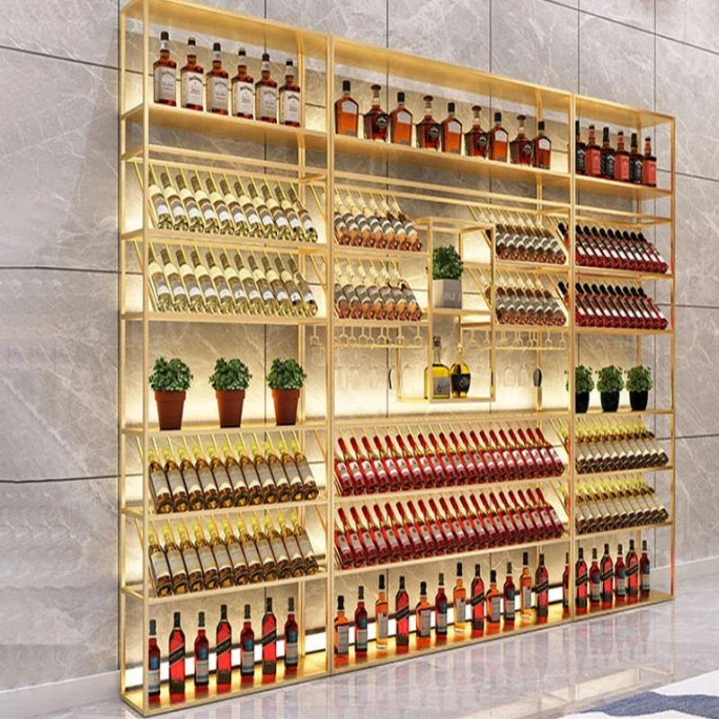 Restaurant Iron Bar Cabinet Fashion Wall Mounted Illuminated Vertical Wine Rack Creative Szafka Unique Furniture