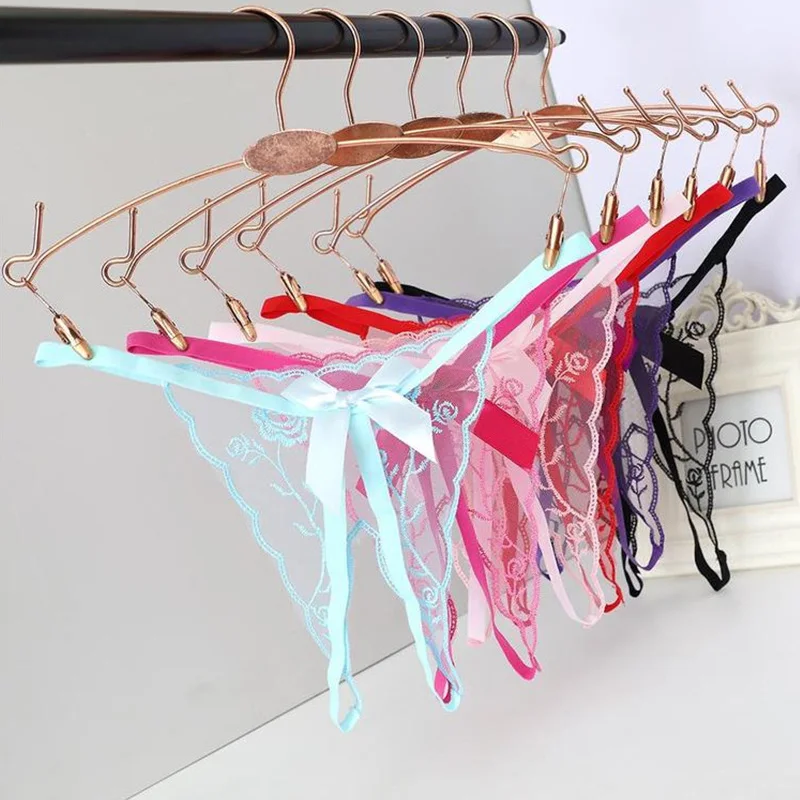 

Sexy Women's Transparent Underpant Open Cut Thong Low Waist Lace Panties Ribbon Bowknot Embroidered Perspective Briefs Women