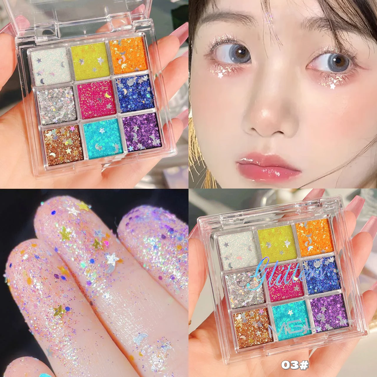 Glitter Gel for Eyes Hair Body Face Shimmer Diamond Eye Shadow Sequins Gel Cream Flashing Nail Stickers Festival Makeup Decor holographic glitter makeup,glitter gel makeup,glitter makeup