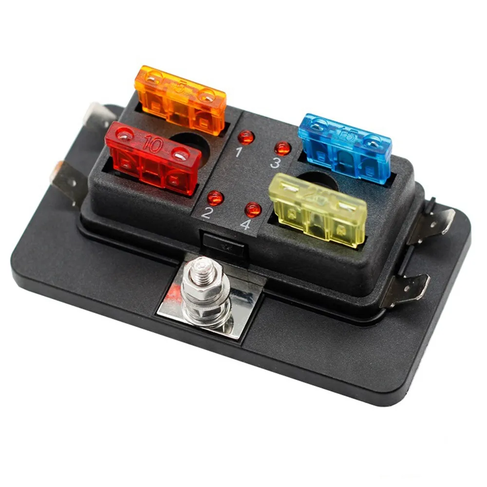 4 Ways Blade Fuse Box Holder with LED Warning Light for Car Boat Marine Trike 12V 24V for Automotive Truck guitar effect pedal power supply adapter with 8 ways daisy chain cable power line right angle