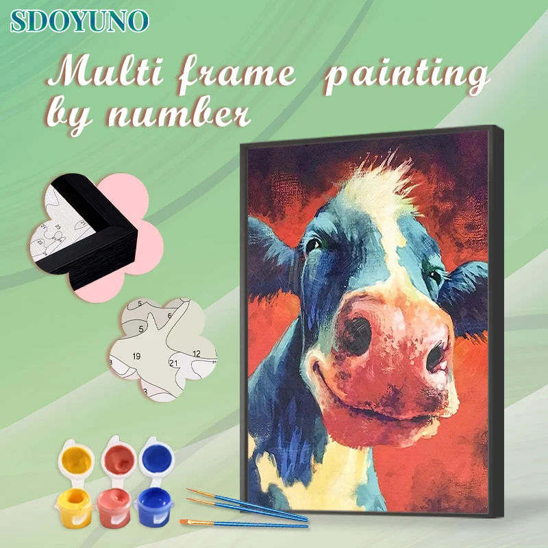 Sdoyuno Modern Painting By Numbers Kill Time Canvas Painting Colorful Cows Diy Drawing By