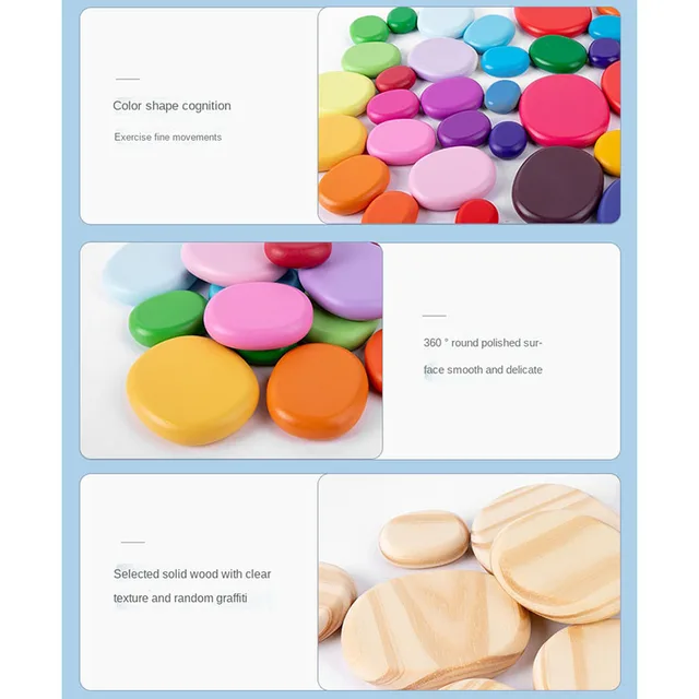 New Rainbow Pebbles Wooden Blocks Stacker Games Baby Montessori Educational Toys for Children Color Cognition Learning Kids Toy 5