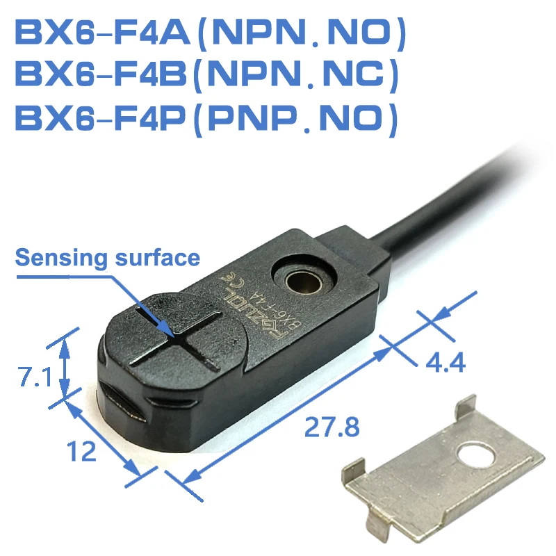 소형 사각형 근접 센서 스위치, 3 선 NPN PNP 감지 거리: 4mm, 12V24VDC, 금속 유도 제한 센서, BX6-F/H