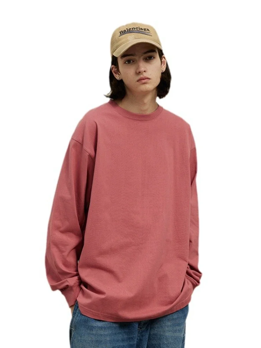 Bornladies 100% Cotton Women's T-shirt Solid Long Sleeved  Basic Trendy High Street Tee Couple Fashion Loose Thin Pullover Top