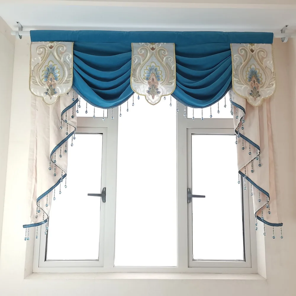 Mantovane Per Finestre Bianche - 119x58 Cm, Con Perline Di Cristallo, Tenda Decorativa