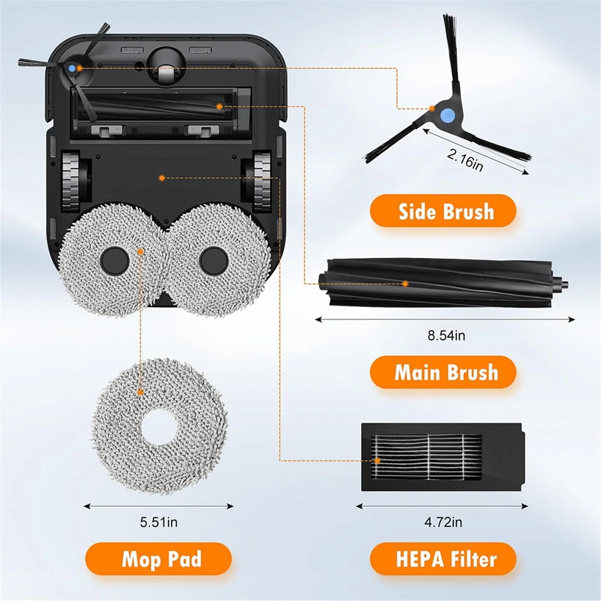 Accessories Kit Compatible for ECOVACS DEEBOT X2 Omni Vacuum Cleaner, Replacement Part Include Main Brush,HEPA Filter 3