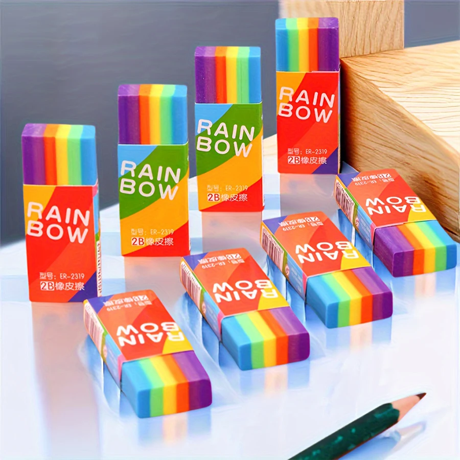 5/10 Pezzi Gomma per Cancellare 2B con Gradiente Arcobaleno, Gomma Colorata a Strisce per Scuola, Studenti, Cancelleria, Senza Residui - immagine 6