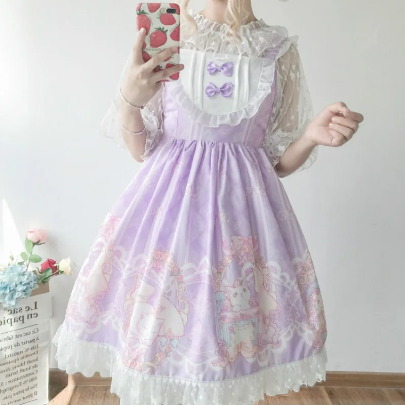 Lolita dress lolita cosplay costumes Sute Cartoon Bunny Lolita Style Dress Women Japanese Fashion Ruffles Sleeveless Cute Bow Lace Dresse Girl Gothic Y2k Party Dress