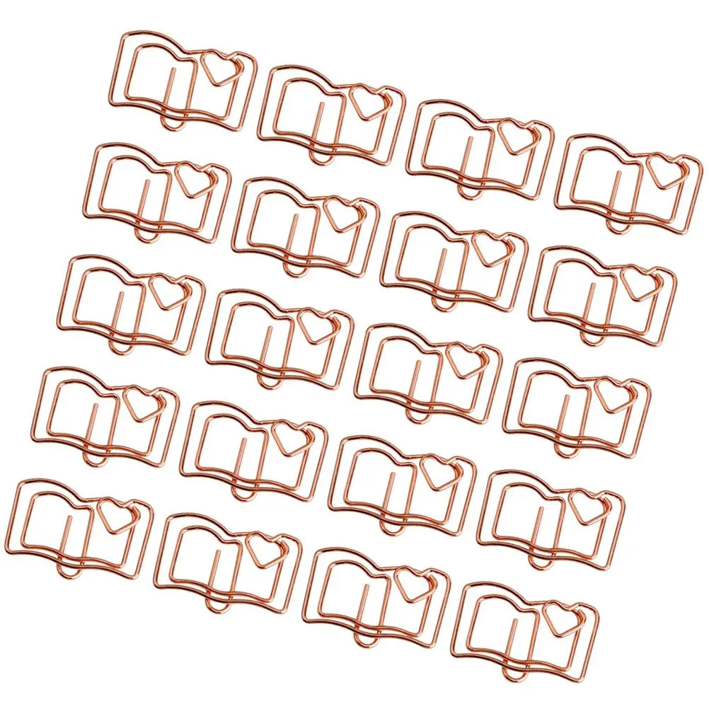 20Pcs 스테인레스 스틸 북마크 클립 종이 노트 사진을위한 책 모양 메모 클램프 사무실 조직 문구