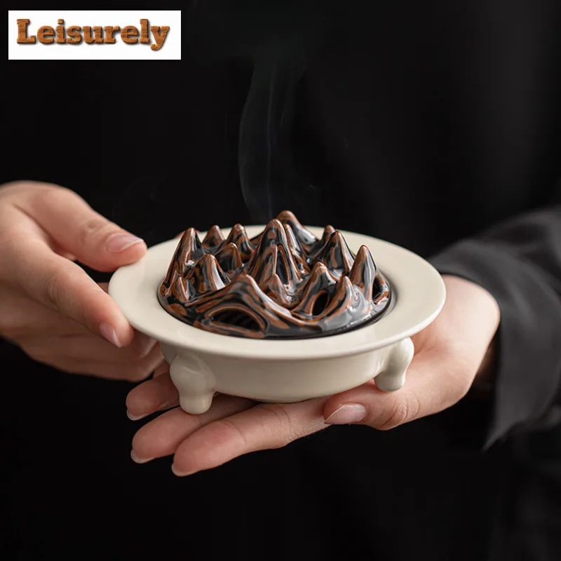 Chinese Mountains Tripodia Ceramic Incense Holder Water Fountain Decoration Incense Burners Meditation Censer Indoor Ornaments