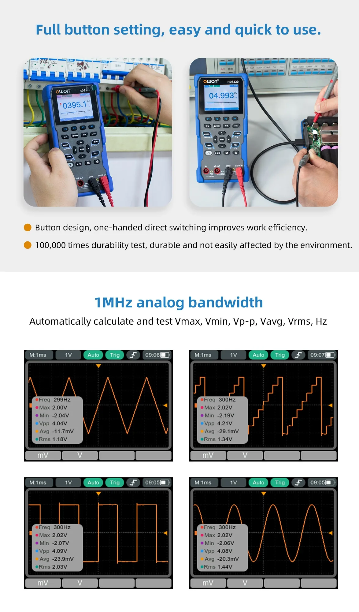 HDS120 HDS160 Digital Oscilloscope Multimeter 20000/60000 Counts True RMS 1MHz 5