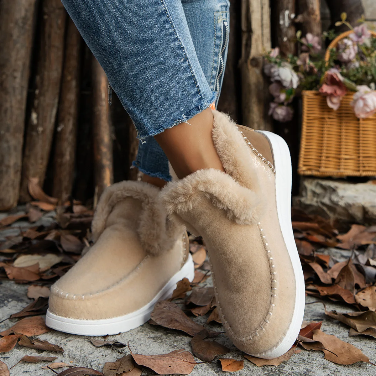 2025 Hot Sale Women Shoes Sleeve Women's Boots Winter Round Toe Plush Fleece for Warmth Short Barrel Flat Large Size Snow Boots