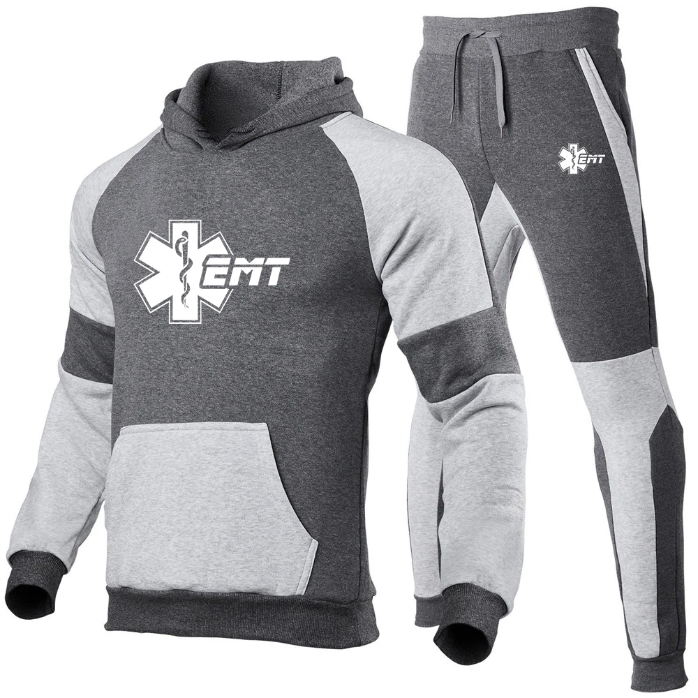 EMT nursing staff emergency medical care 2023 men's new stitching sportswear sweatshirt fashion hooded top sweatpants two-piece