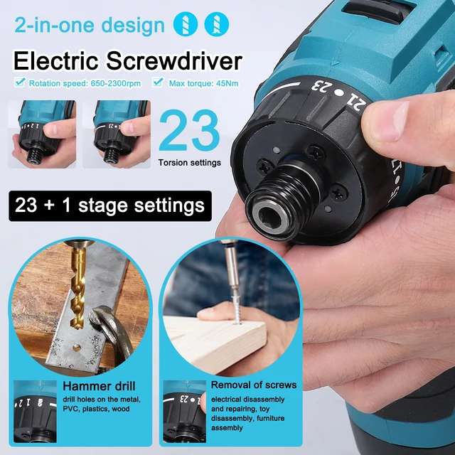 16.8V Brushless Lithium Electric Screwdriver Torque Adjustable 2 Speed Control Modes Repairing