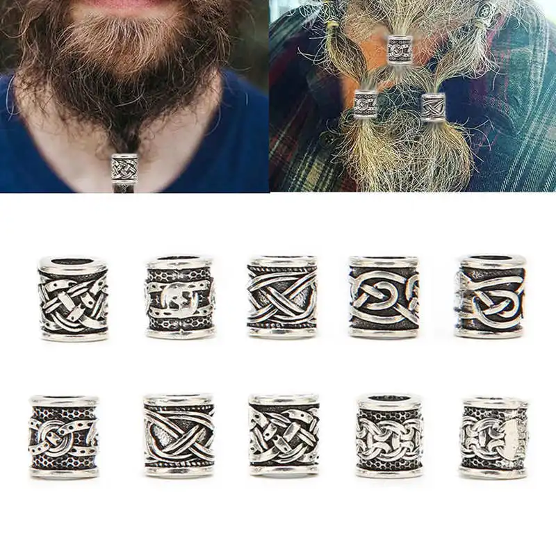 Viking Beard Beads Alloy Antique Norse Dreadlock Beads for Beard Hair Bracelet Necklace Beading Supplies 10Pcs/Pack beard beads