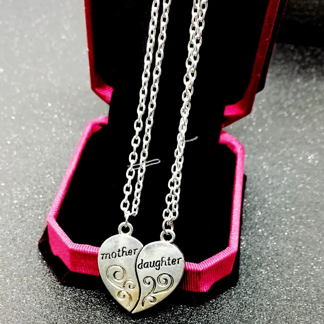 2 stücke antike versilberte Halskette modische Mutter schöne Tochter Kombination für Liebe Eltern Kind Stil Schmuck – Detail 10