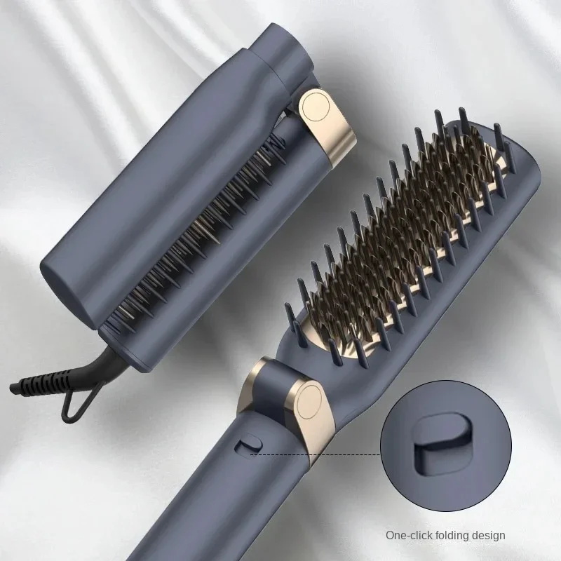 ​Adjustable Temperature Straightening Comb-Foldable Hair Styling Tool for Home and Travel, Suitable for Straight and Curly