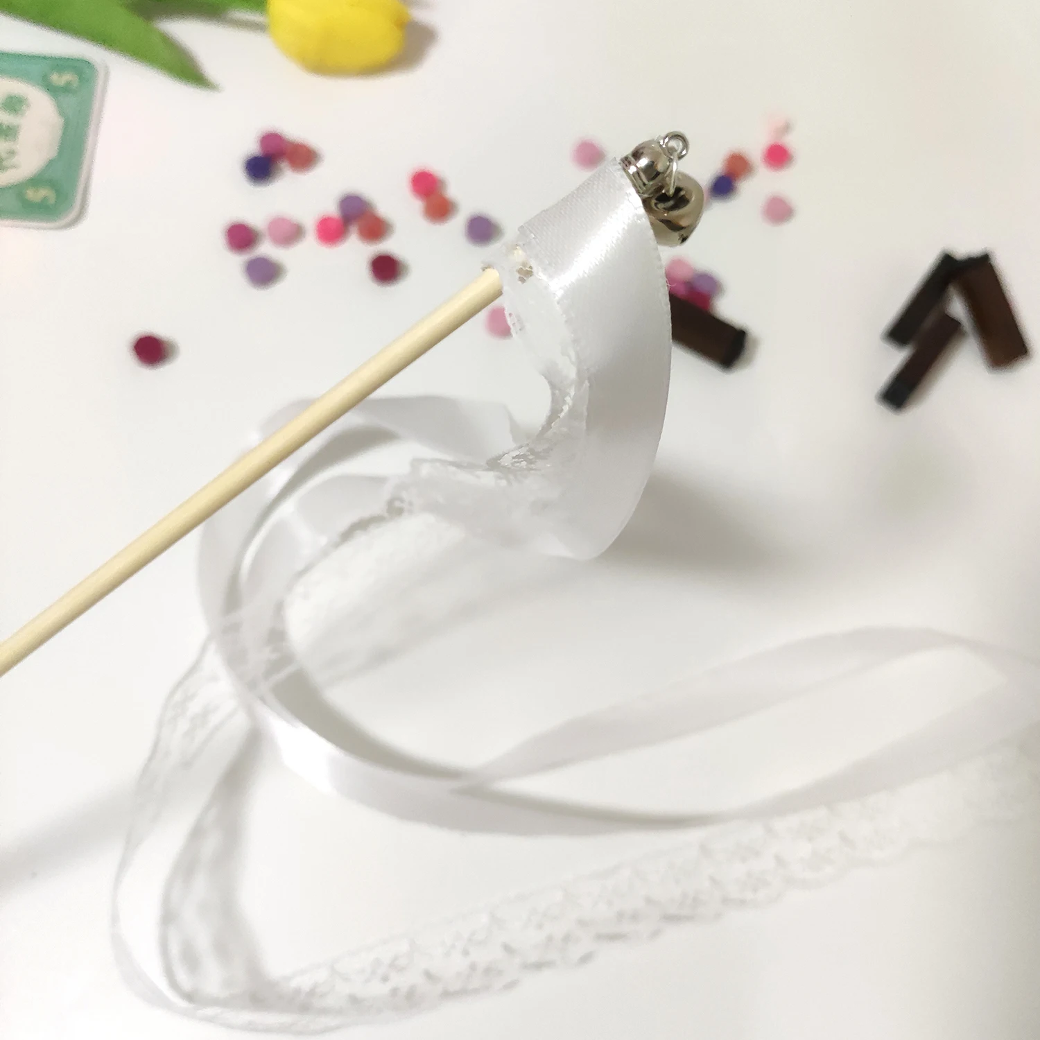Elegant Wedding Ribbon Wands with Lace Streamers and Bells - Perfect for Celebrations and Decor