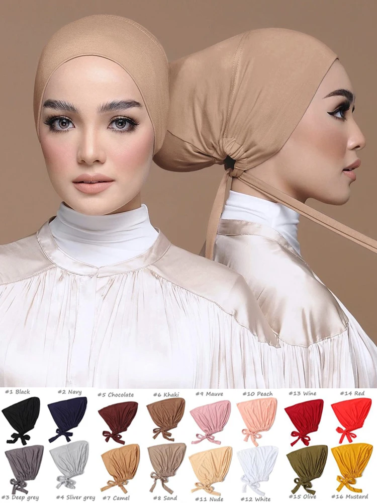 Inner Hijab Cap Muslim Turban Islam Adjustable Underscarf Undercap Bonnet Soft Jersey Stretch HIjabs Tube Cap Turbante Mujer Hat new elastic jersey female turban cap muslim women hijab bonnet hats modal indian cap cross islamic headscarf hat turbante mujer