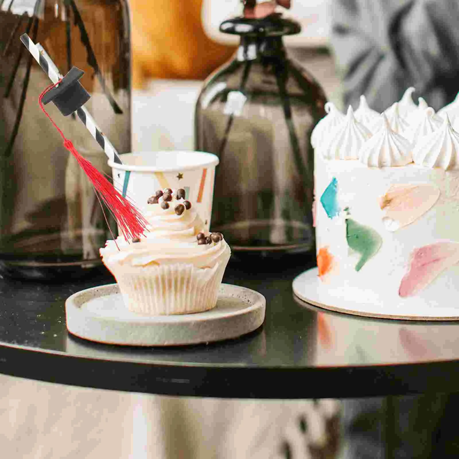 Paper Drinking Straws Graduation Cap Cocktail for Drinks Red Heart Confetti Party