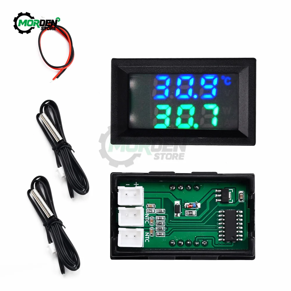 Temperature sensor DC4-30V 5V 12V 0.28 Inch LED Display Dual NTC 10K 3950 Voltmeter Digital With NTC Probe Cable