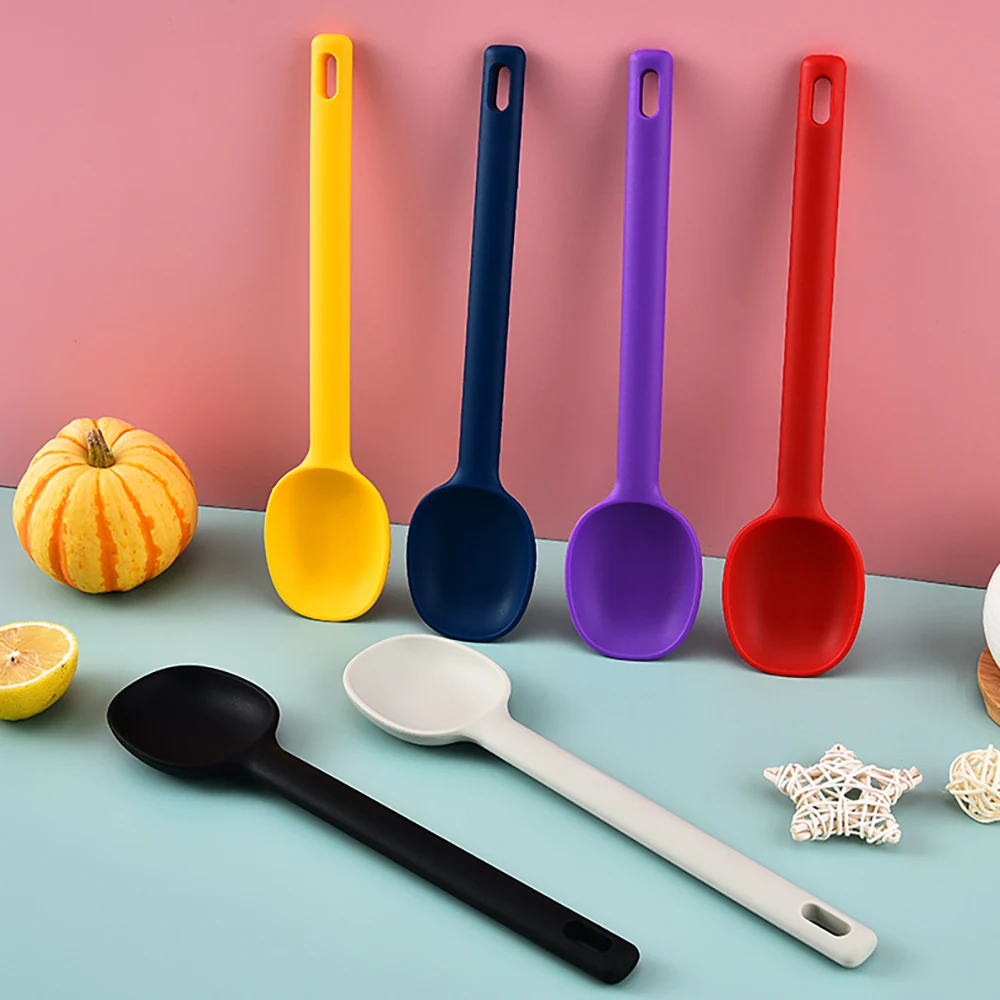 Silicone Salad Stirring Spoon Heat Resistant Shallow Mouthed Soup Spoon non Stick Pot Kitchen Baking Tool 1PC