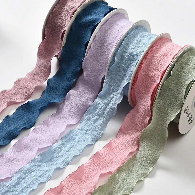 Handmade Wrinkled Lace Edge Ribbon for Gift Wrapping and Floral Decorations - 10 Yards