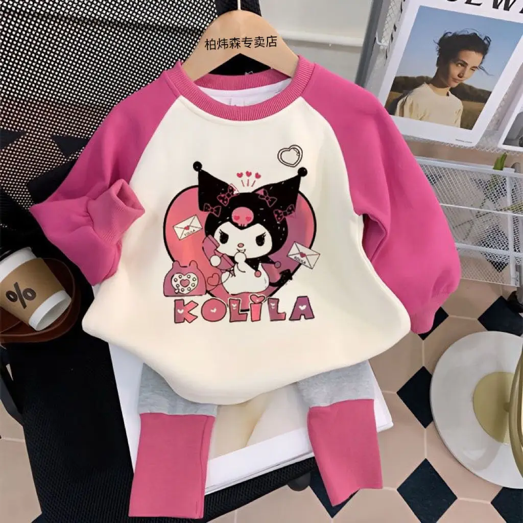 

Hello Kitty Sanrio New Girls Kuromi Children's Autumn Suit Western Style Little Suit Two-piece Set Baby Autumn Clothes