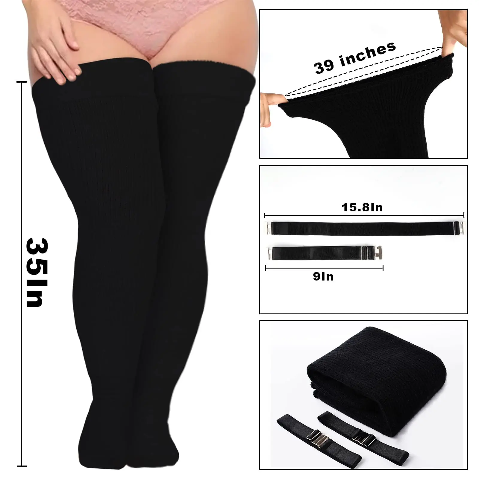 Overknee-Socken für Damen in Übergröße für Herbst und Winter (geeignet für dicke Oberschenkel) – verbreiterte und verlängerte dicke Stricksocken – Detail 5