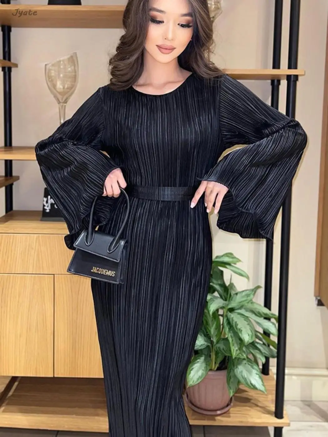 Women's 2023 Autumn New Fashion Pleat Belted Vestidos Elegant Flare Long  Sleeve Long Fold Long Dress Party Prom Slim Robe - AliExpress 200000345