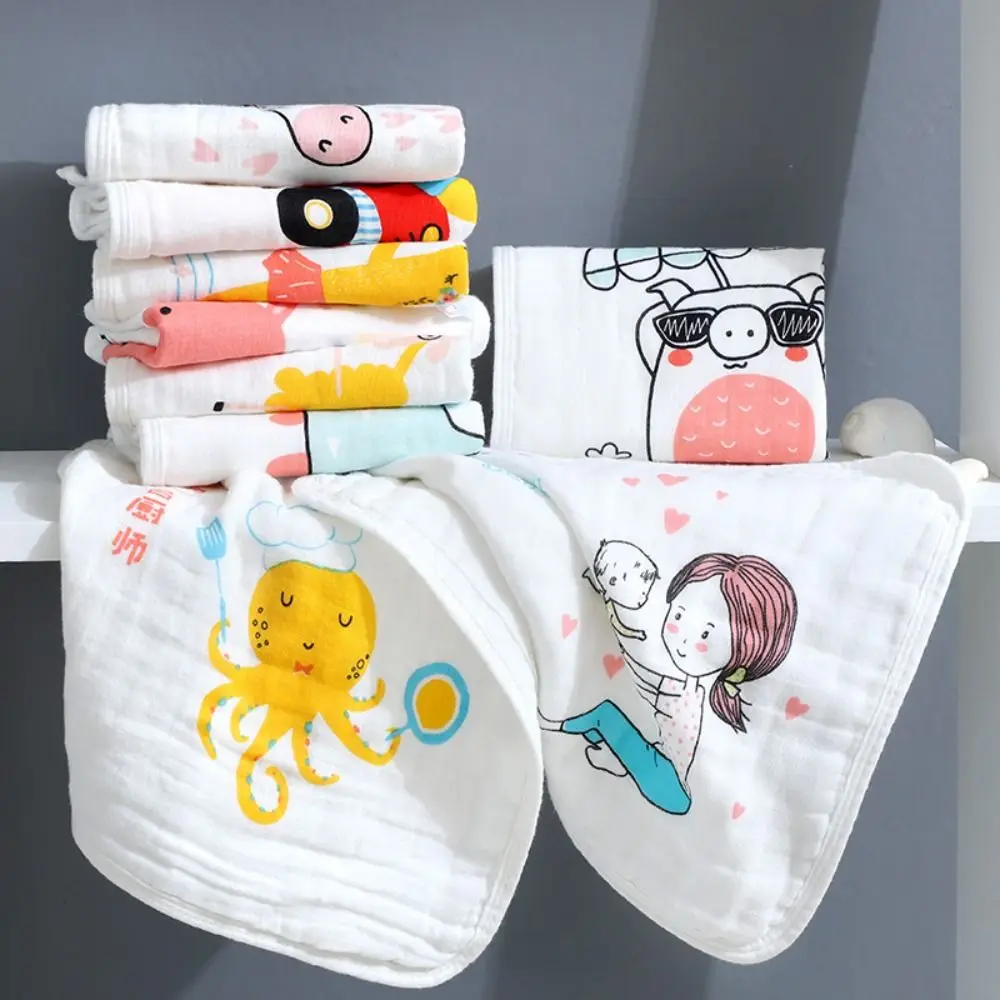 5PCS Burp Cloth Baby Gauze Towels Super Soft Face Wipes Pure Cotton Square Towels Portable Six Layer Cartoon Infan Washcloth