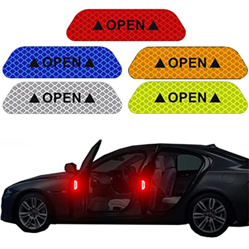 

4pcs/Set Car Safety Stickers Auto Open Reflective Stickers Tape Warning Mark Night Driving Safety Luminous Auto Door Sticker